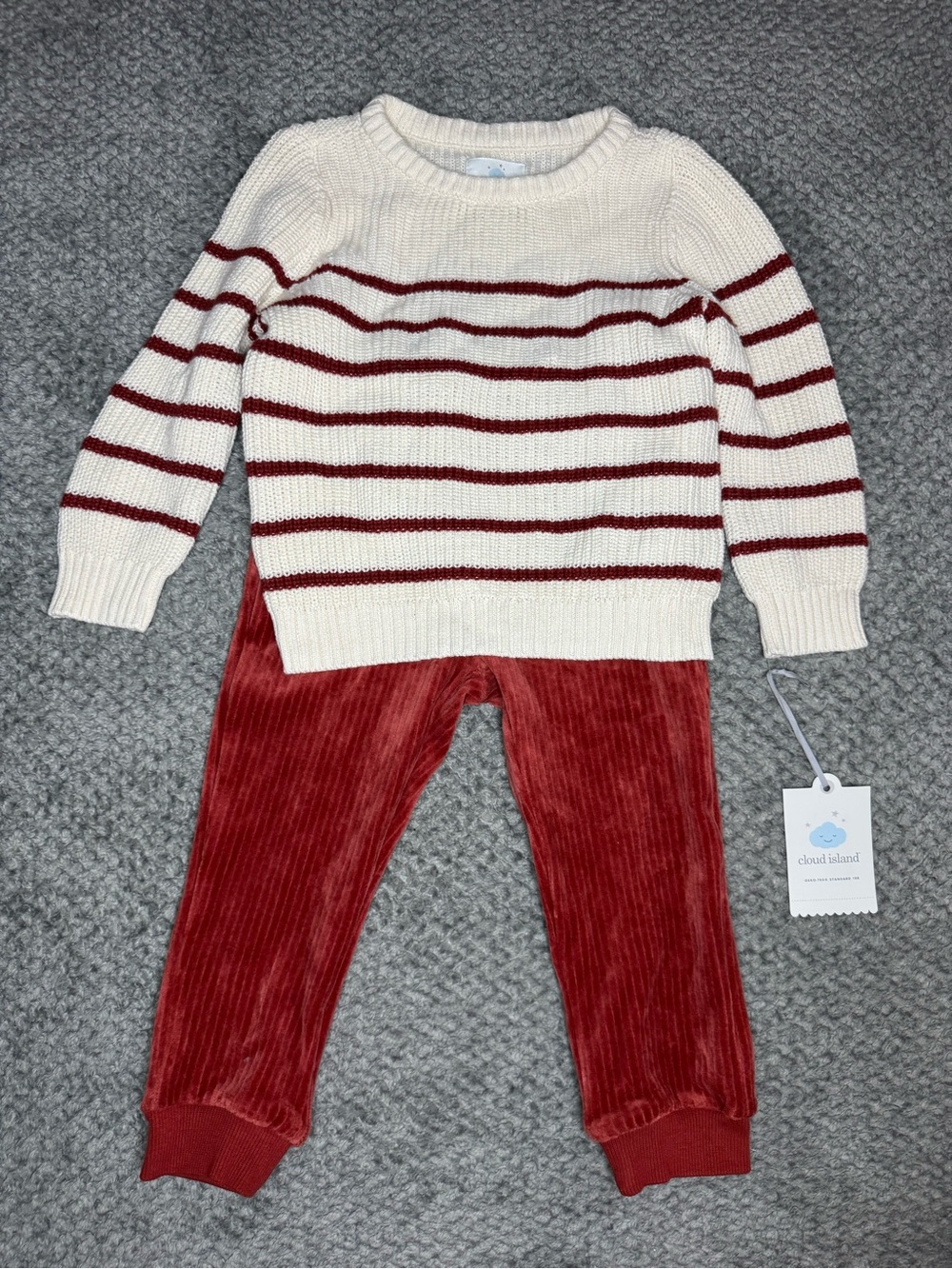 Cloud Island Baby Boys 2pc Sweater & Pants Set - Off White / Red 24 Months NWT
